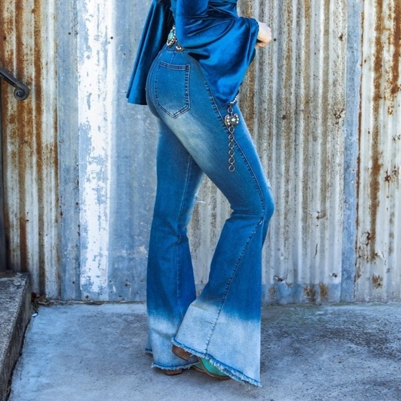 Home Folk Distressed High Rise Ombre Flare Jeans - Picture 3 of 14